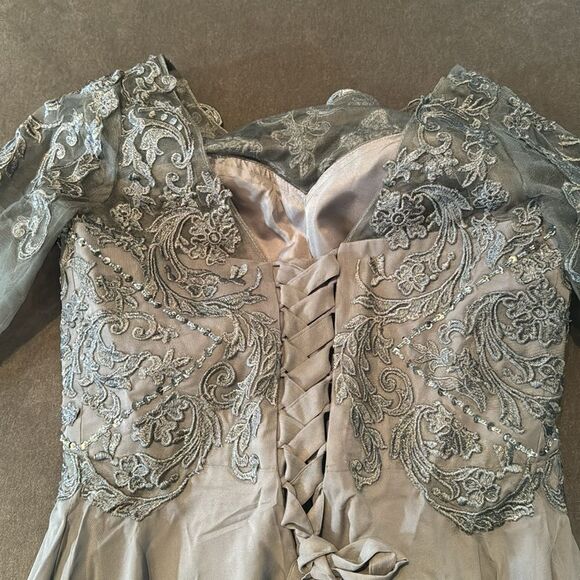 Women’s Grey TeaLength Chiffon Dress Corset Mother of the Bride Size 14 NEW - Picture 12 of 15